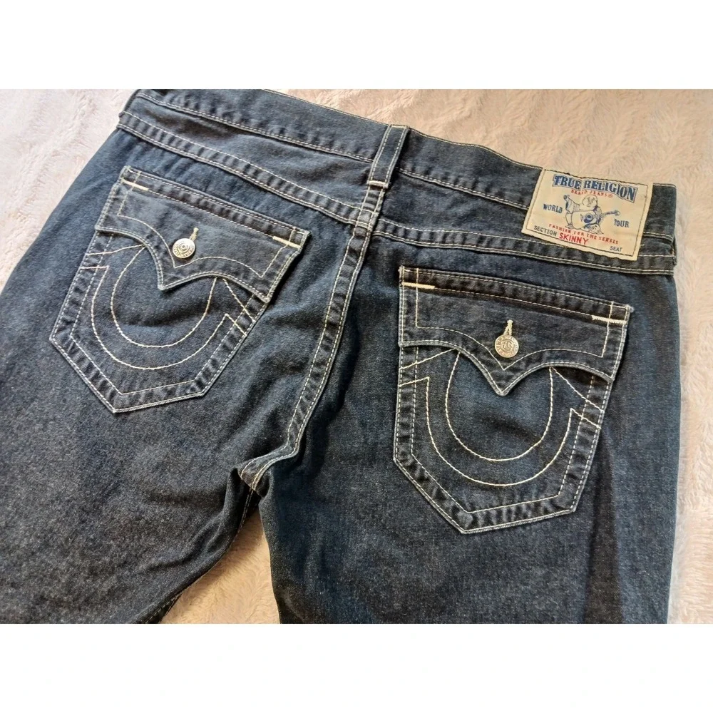 True Religion Skinny w/Flap Jeans Men's Size 38x32 Blue Dark Wash Denim